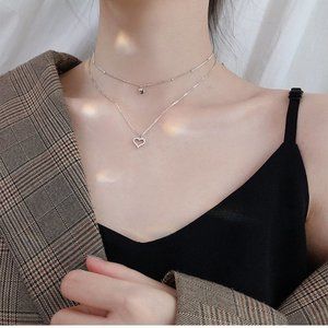 *NEW 925 Sterling Silver Diamond Heart Necklace A